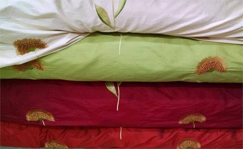 Hyena - Venta al por mayor Tela - Tela Dupioni de seda bordada - Girasoles - Verde3