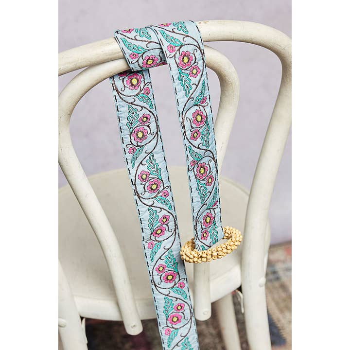 SKY BLUE Beaded Round Buckle Floral Skyblue Belt for wholesale on Faire