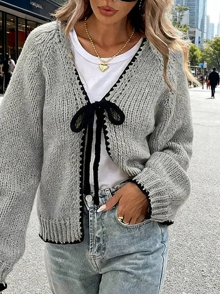 Loose long-sleeved bow tie cardigan and other Purchase Wholesale tie front cardigan. Free Returns & Net 60 Terms on Faire trending on Faire.