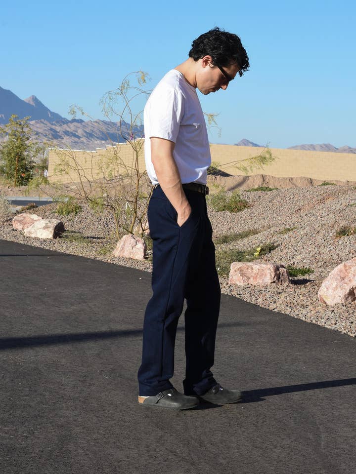 Pleated Pants, Blue Denim & Beige Woven for wholesale by Nikijon Jeanwear