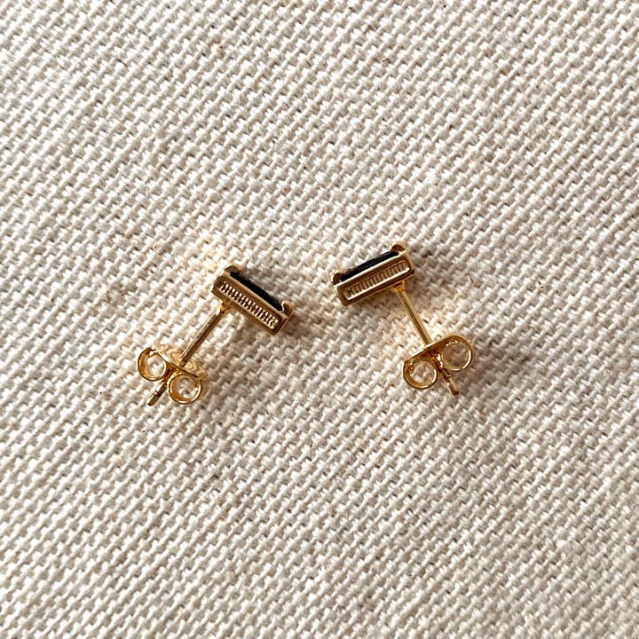 GoldFi - Wholesale Stud/Post Earrings - Black Cubic Zirconi Baguette Stud Earrings In Gold Filled