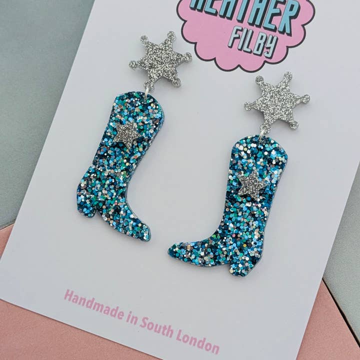 By Heather Filby - Wholesale Dangle Earrings - Cowboy Boot Glitter Earrings (MORE COLOURS) - Best Seller19