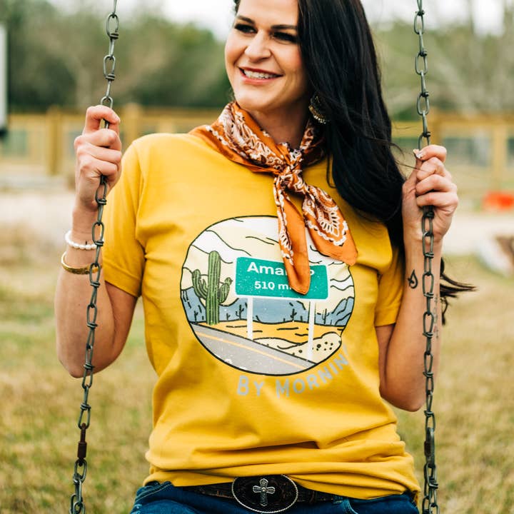 Amarillo: By Morning Country Western Graphic Tee for wholesale by Pink House On River Road