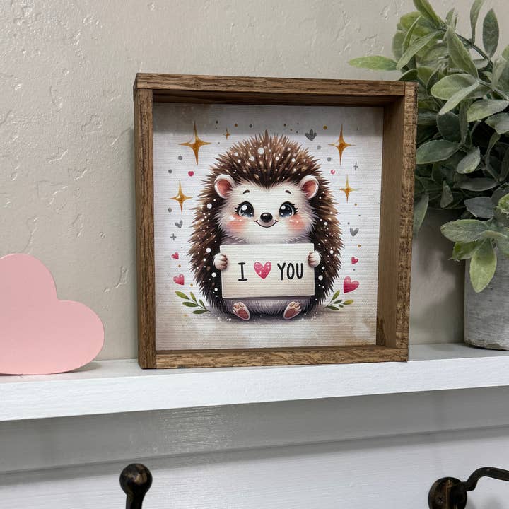 Hangout Home - Wholesale Sign - I Love You Hedgehog - Valentines Day Hedgehog Canvas Art