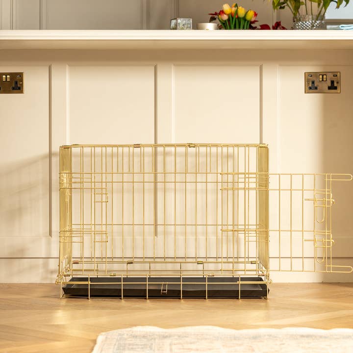 Special Edition Heavy Duty Deluxe Dog Crate in Champagne Gold by Lords & Labradors for wholesale on Faire4