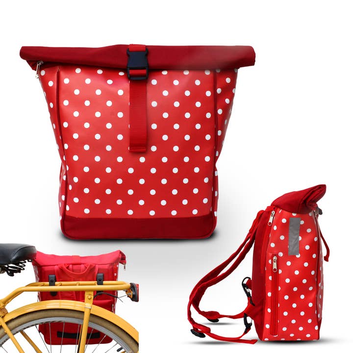 Ikuri - Wholesale Biking Accessories - 2 in 1 Bicycle Bag Backpack Combo Luggage Rack Lunares red