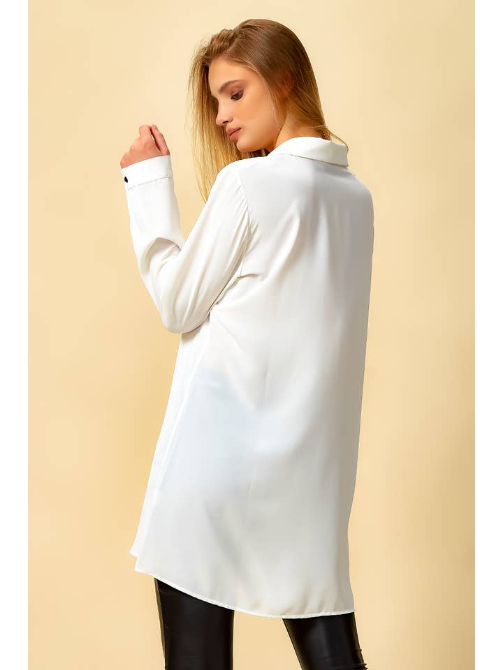 Tunic Shirt with Button Details in White for wholesale on Faire2