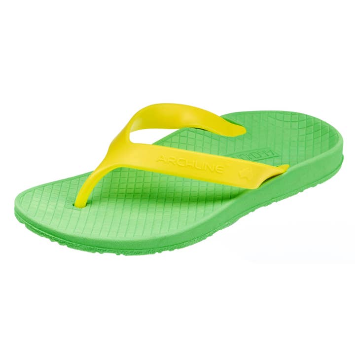 axign - Wholesale Sandals – Kids - Archline Kids Orthotic Flip Flops – Green/Gold1