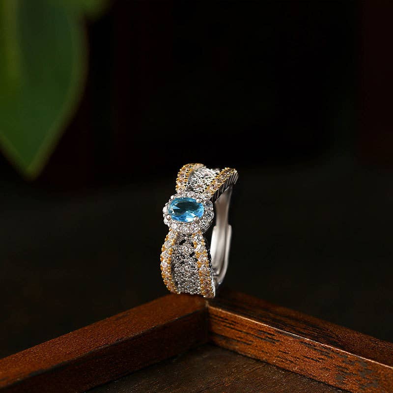 Bright MacMing - Vente Bague avec plusieurs pierres - Bague en cristal bleu clair avec gemme0