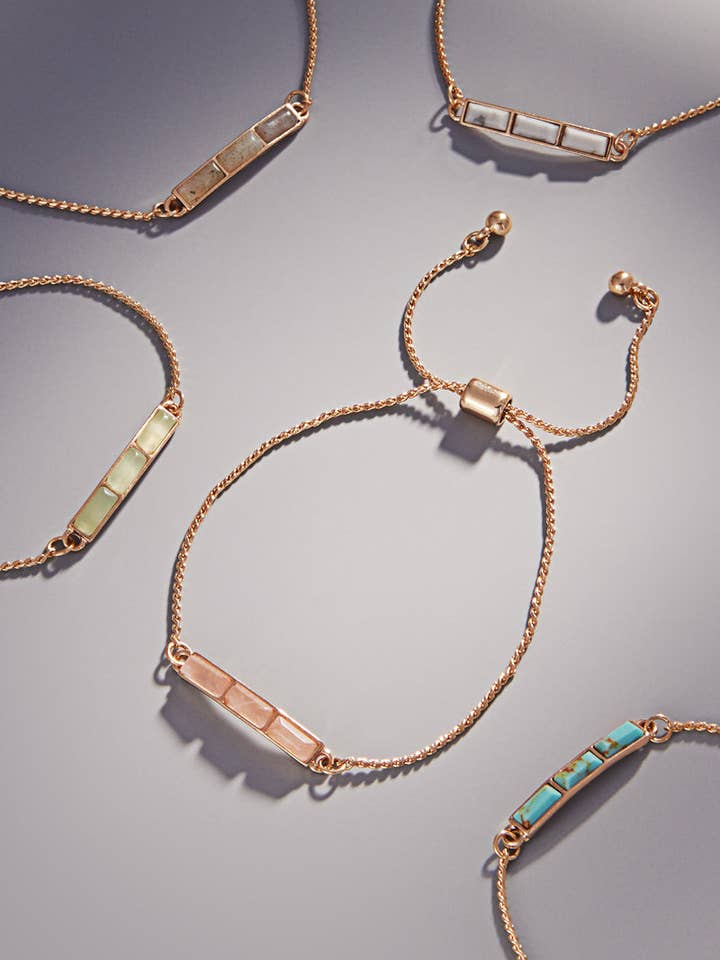 Square Shape Semi Precious Stone Pull Tie Bracelet for wholesale by Designature New York