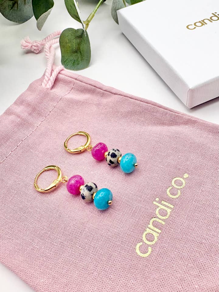 Rainbow Candy Gemstone Huggie Hoop Earrings - Gold-Plated for wholesale by Candi Co Jewellery