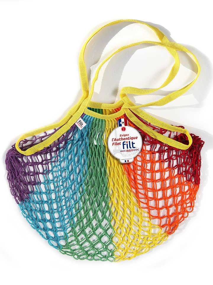 Rede de compras arco-íris com alças grandes por atacado de Filt1860