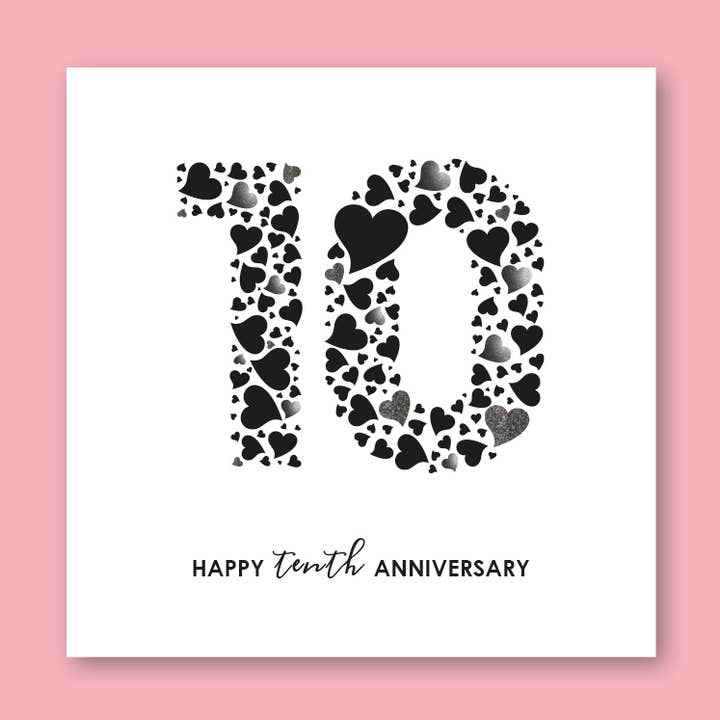 10th Anniversary Card with Love Hearts for wholesale by mrs L cards