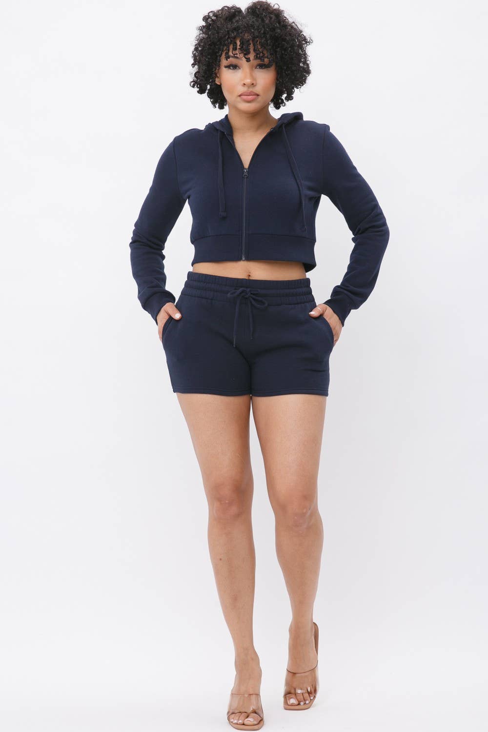 Boswell - Wholesale Lounge Set - Women's - French Terry Hoodie and Short Set With Pockets11