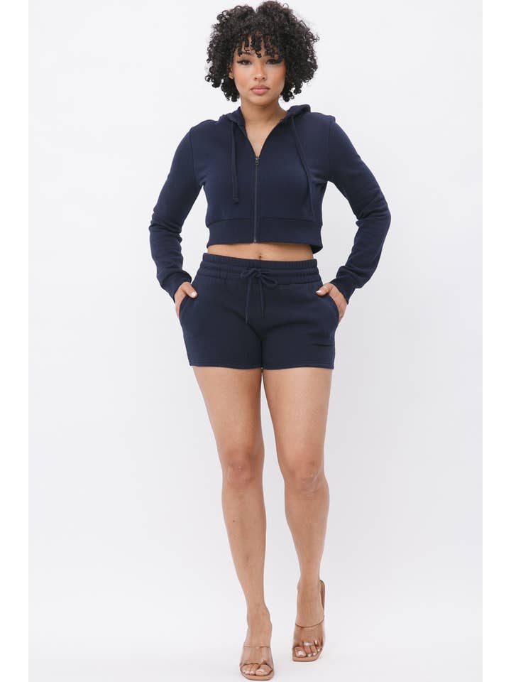 Boswell - Wholesale Lounge Set - Women's - French Terry Hoodie and Short Set With Pockets11