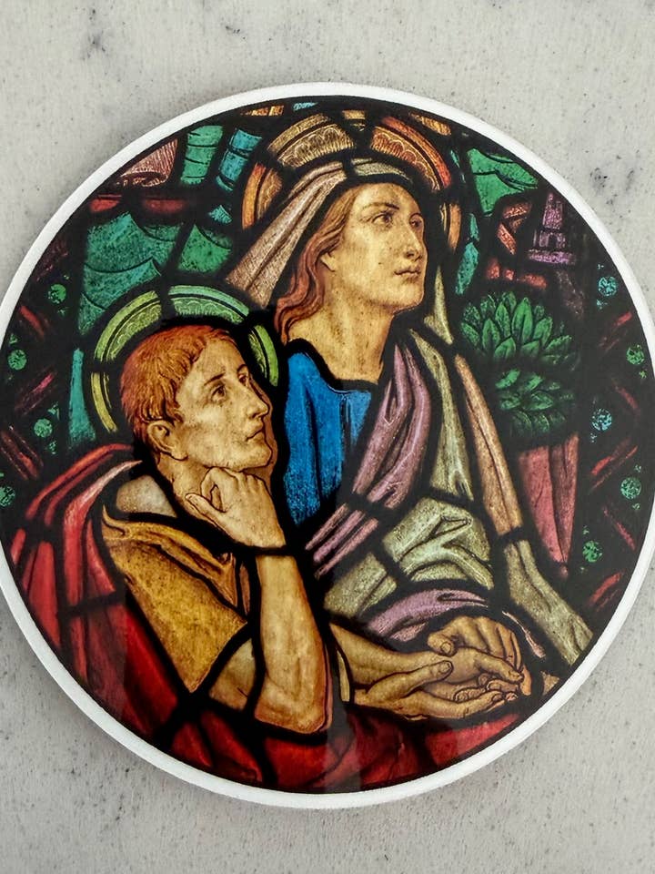 Autocollant en vinyle de 3" de Sainte Monique et Saint Augustin pour la vente par Bright Greetings