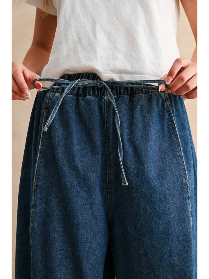 P5868 LOOSE BARREL ELASTIC BAND WAIST DENIM PANTS for wholesale on Faire4