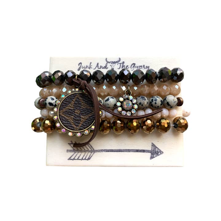 Junk And The Gypsy - Wholesale Charm/Dangle Bracelet - Bejeweled Brown Repurposed Bracelet