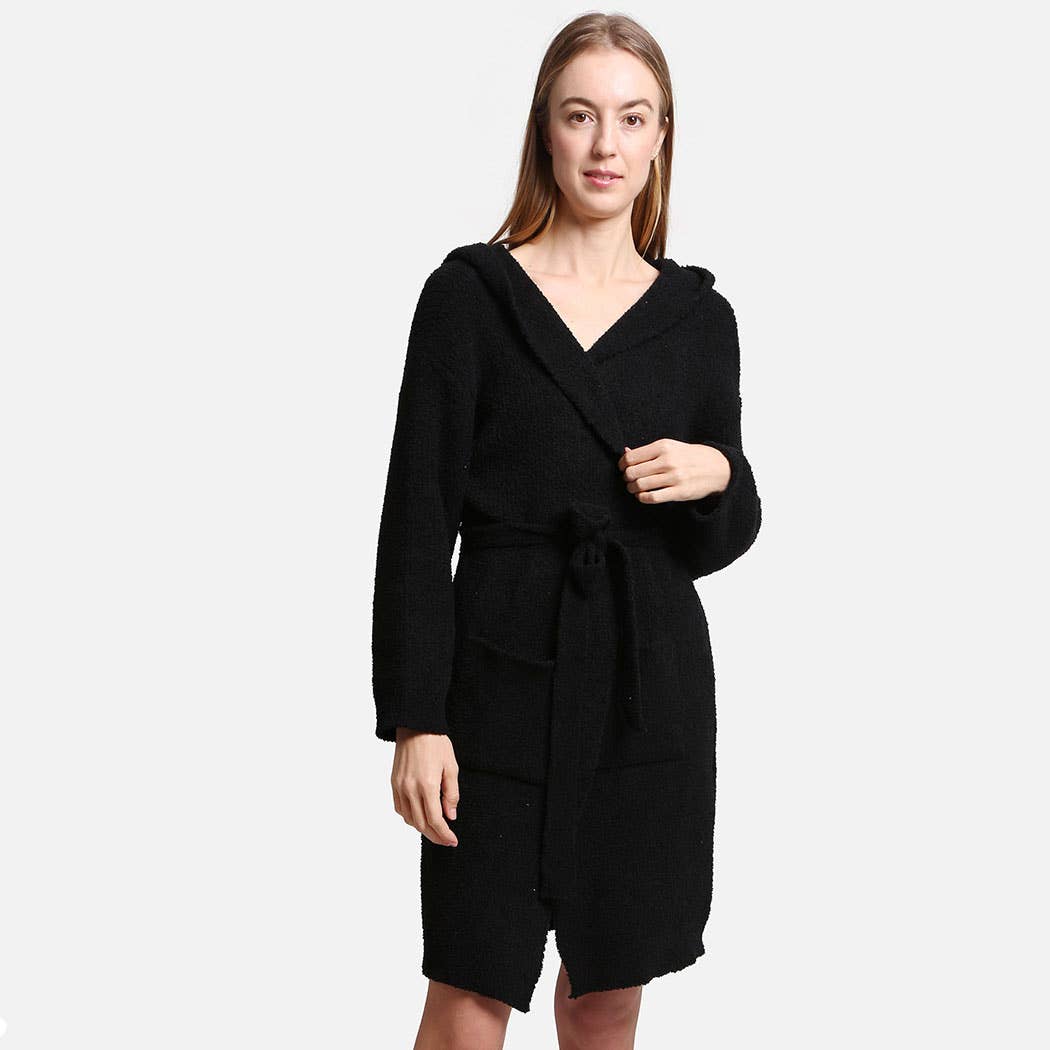 Fashion City - Venta al por mayor Bata - Mujer - Bata con capucha suave de color liso con bolsillo0