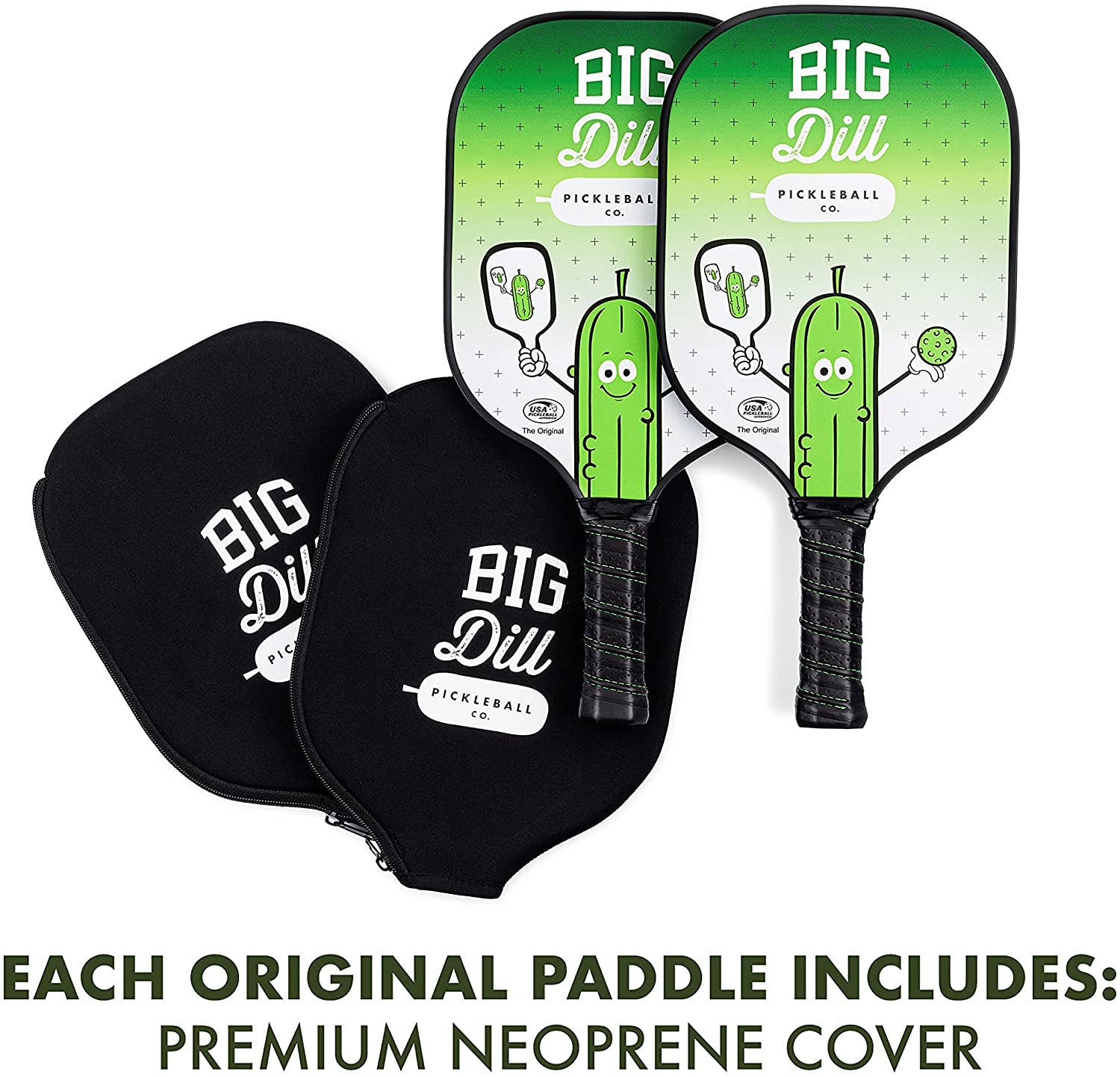 Big Dill Pickleball Co. - Wholesale Sporting Accessories - Carbon Fiber Pickleball Paddles Set - 2 Paddles, 2 Balls3
