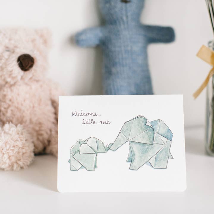 Gotamago - Vente Cartes bébé - Éléphants en origami - Carte de naissance4