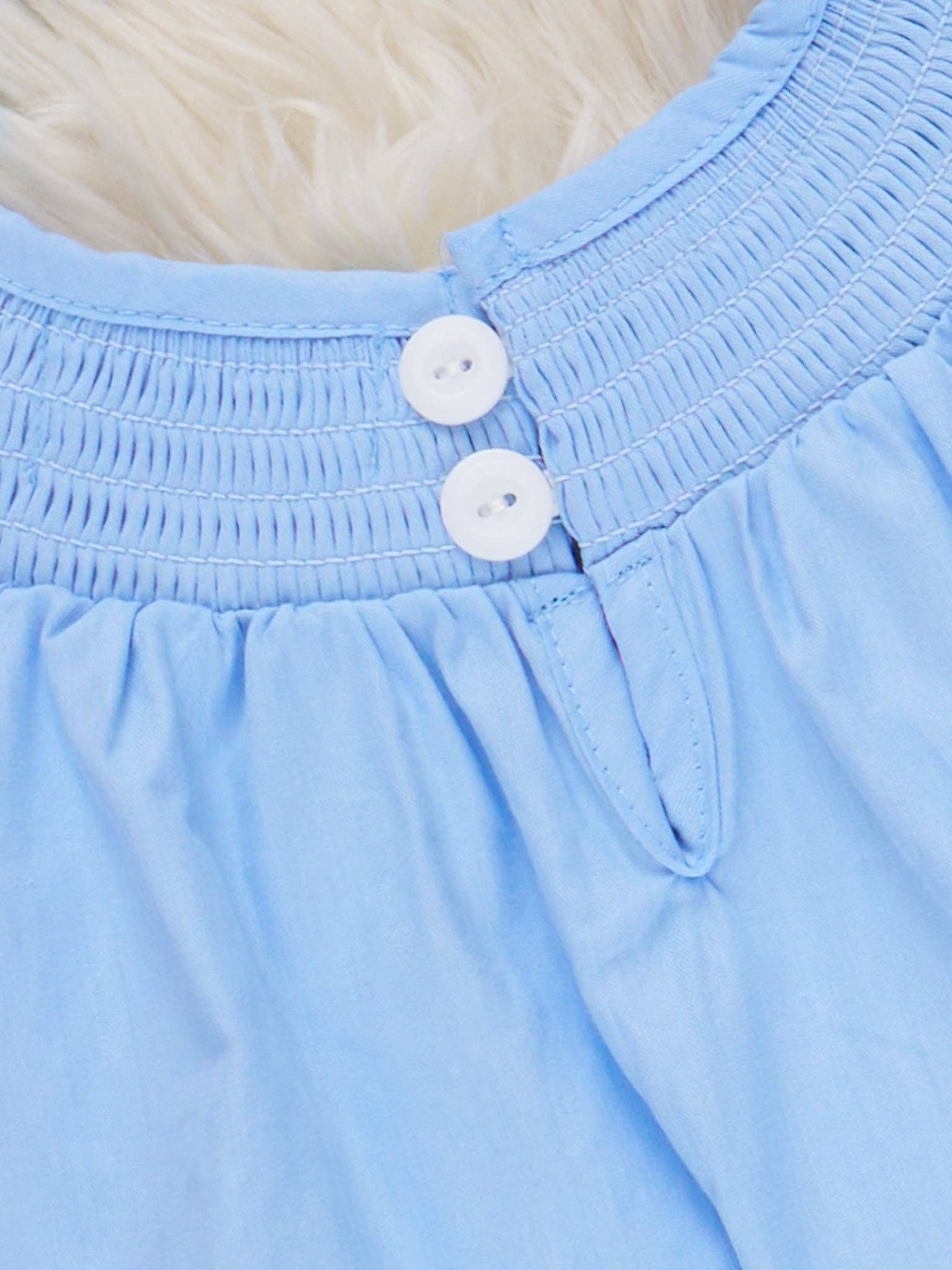 Marie Nicole Clothing - Wholesale Bodysuit (Non-Footed) - Baby - Blue Chambray Smocked Santas Ruffle Bubble1