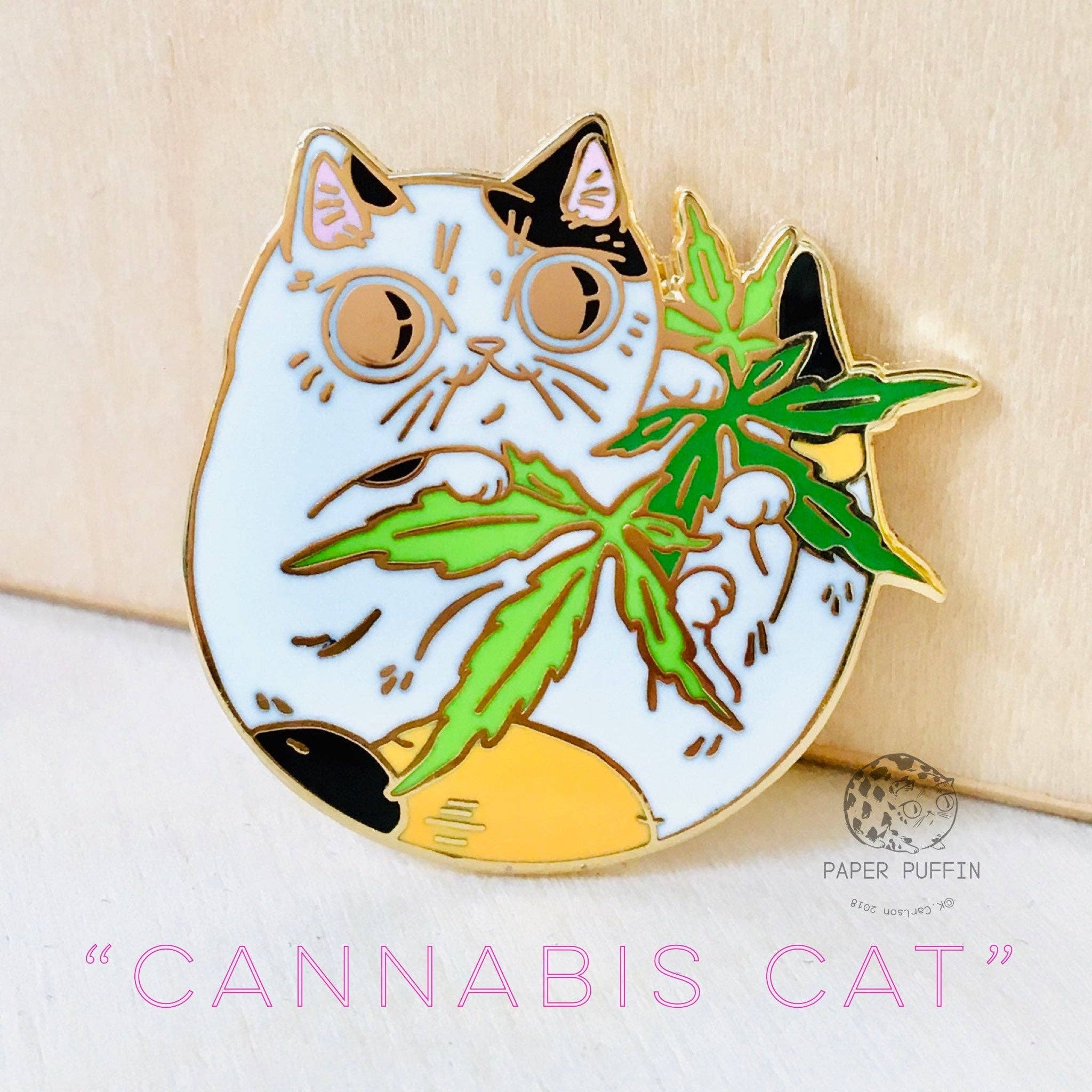 Paper Puffin - Wholesale Lapel Pin/Button - Cannabis Cat Enamel Pin2