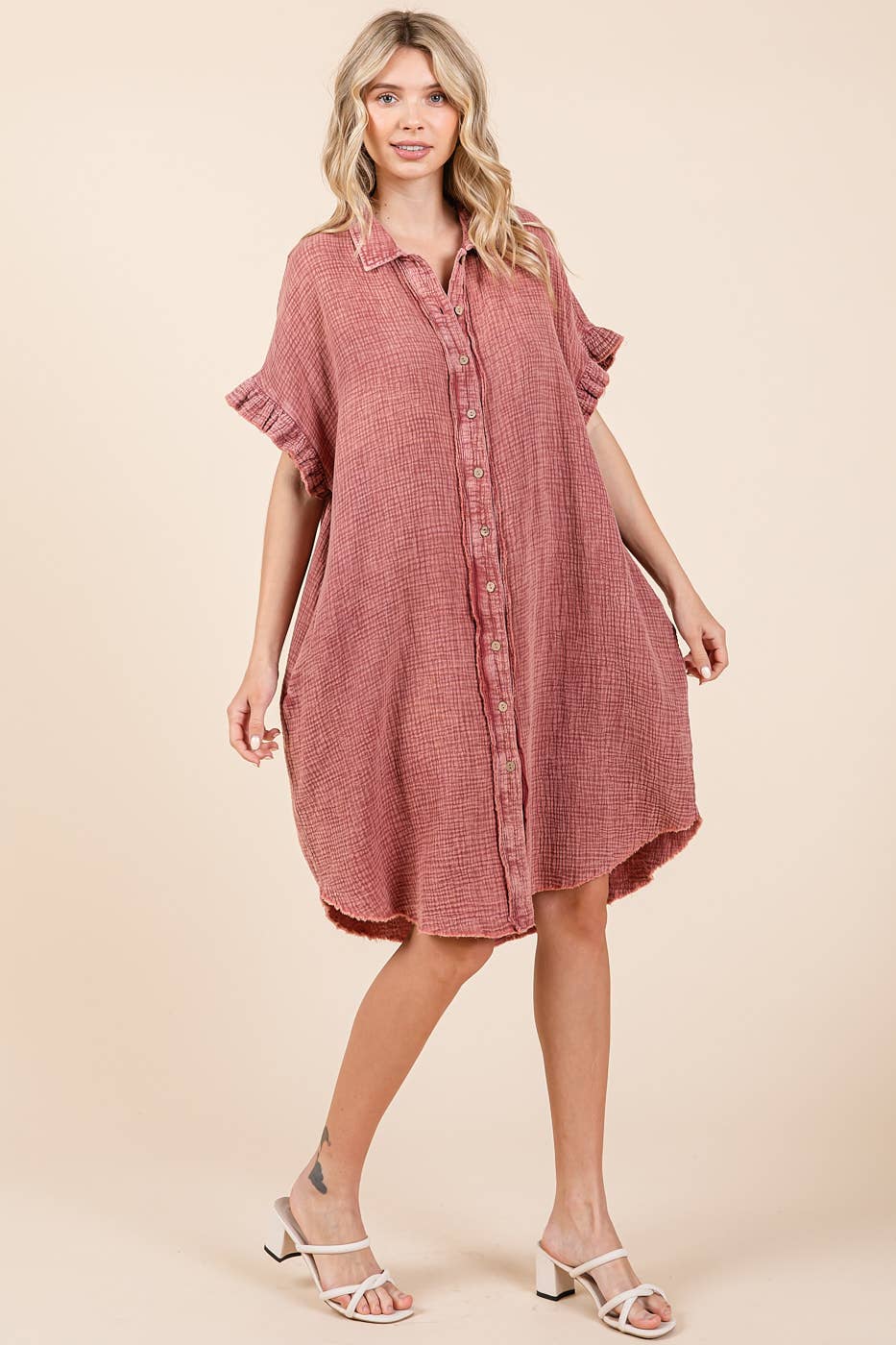 mittoshop – wholesale Dress – Women's – MINERAL WASH COTTON GAUZE MINI SHIRT DRESS17