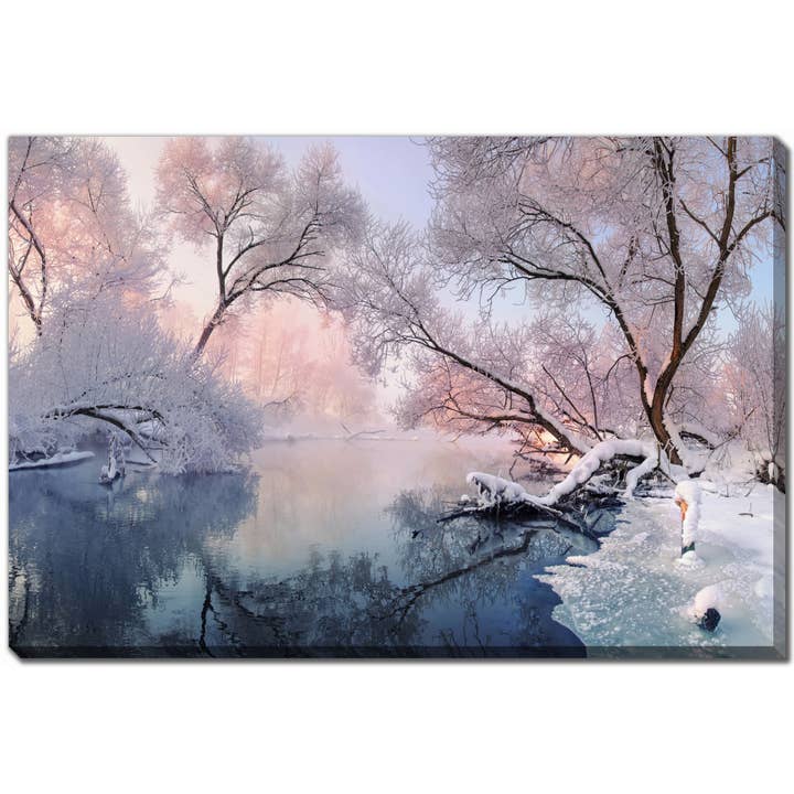 Winter Reflections on a Frozen Stream 22x28 Canvas Wall Art for wholesale by Streamline Art