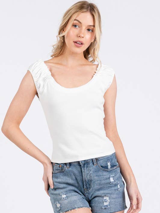 GERIMPELDE MOUW AANGESLOTEN RIBTOP - FT31556 voor wholesale door Calista