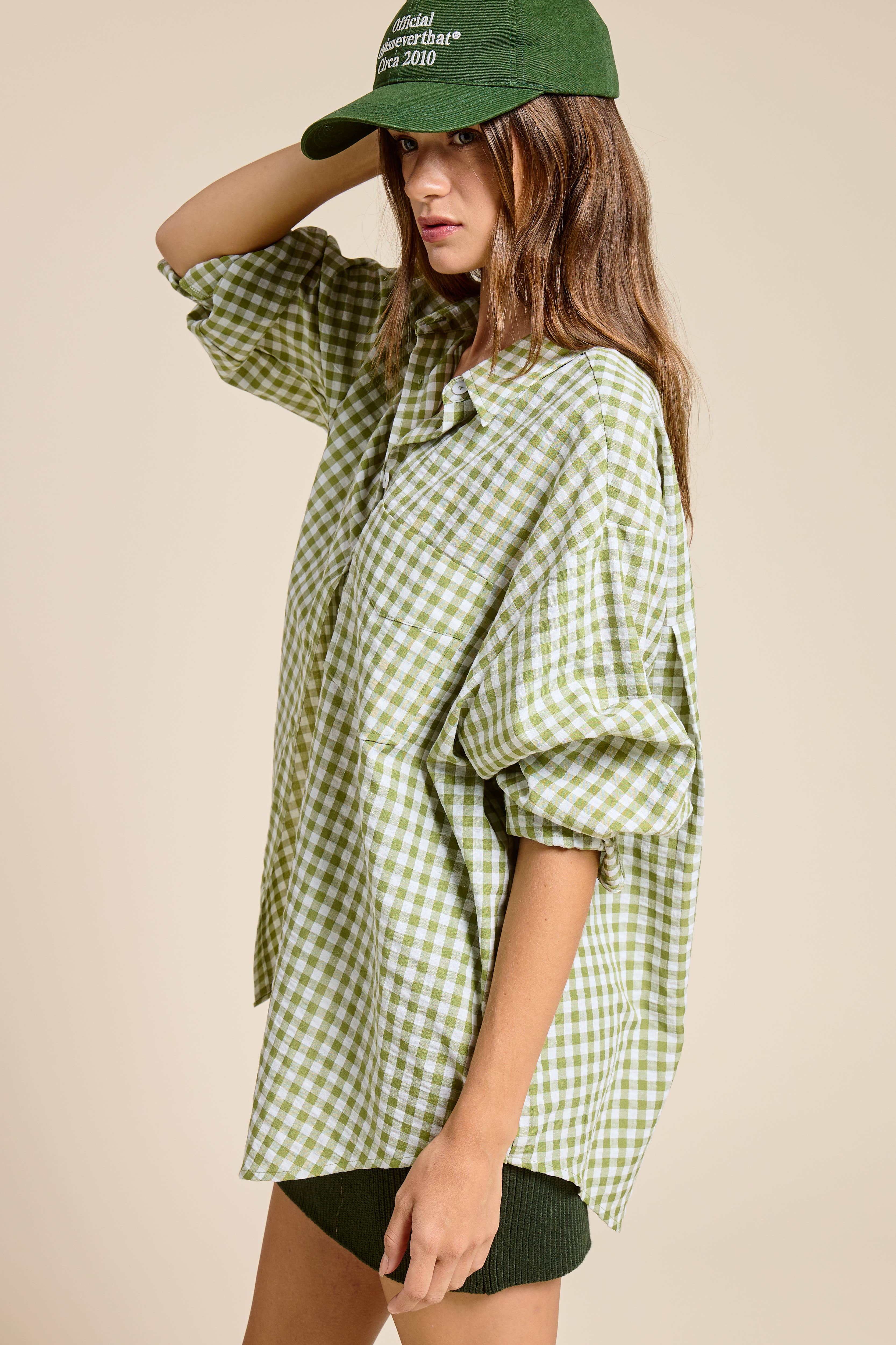 Mimosa - Wholesale Button Down Shirt - Women's - Oversized Gingham Button Down Shirt7