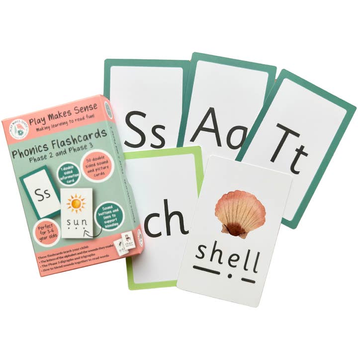 Phonics Flashcards - Phase 2 and Phase 3 for wholesale by Play Makes Sense
