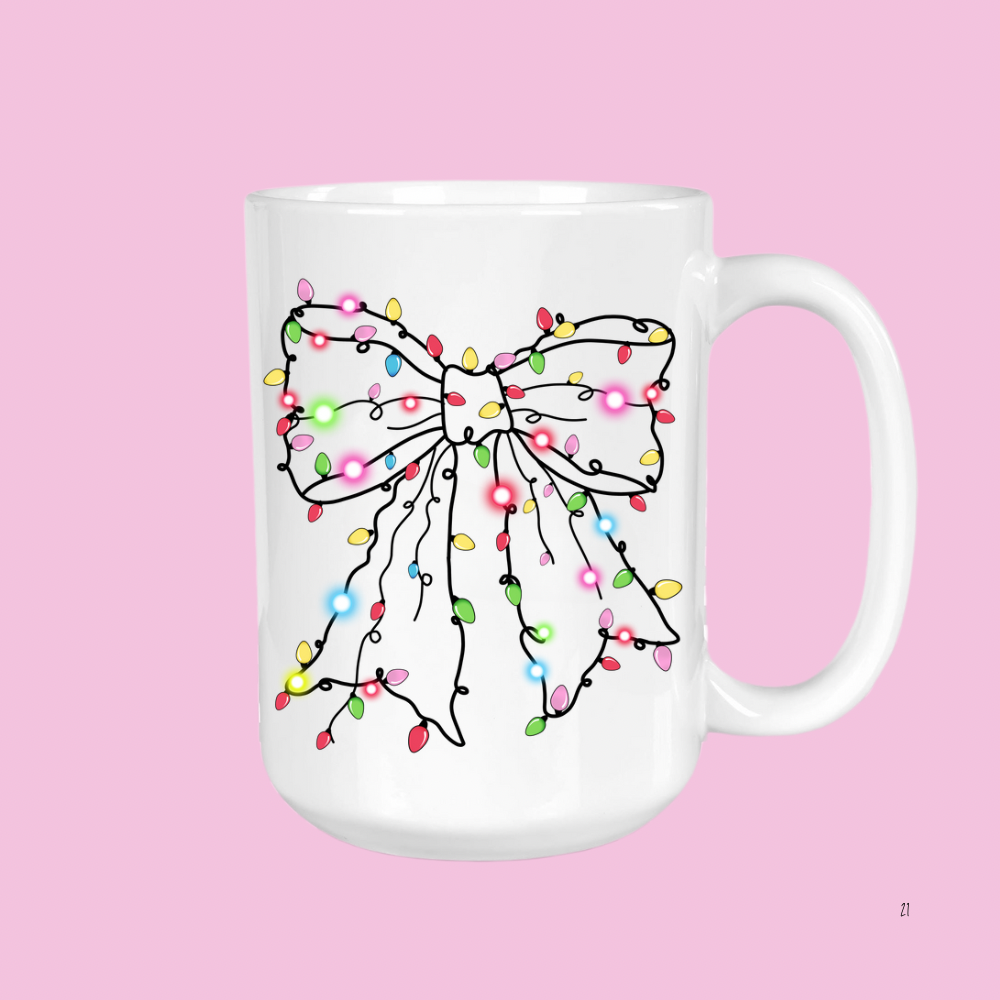 The Sip Society - Wholesale Coffee Mug - Christmas Lights, Holiday Cheer, Bows, Coffee Mug0