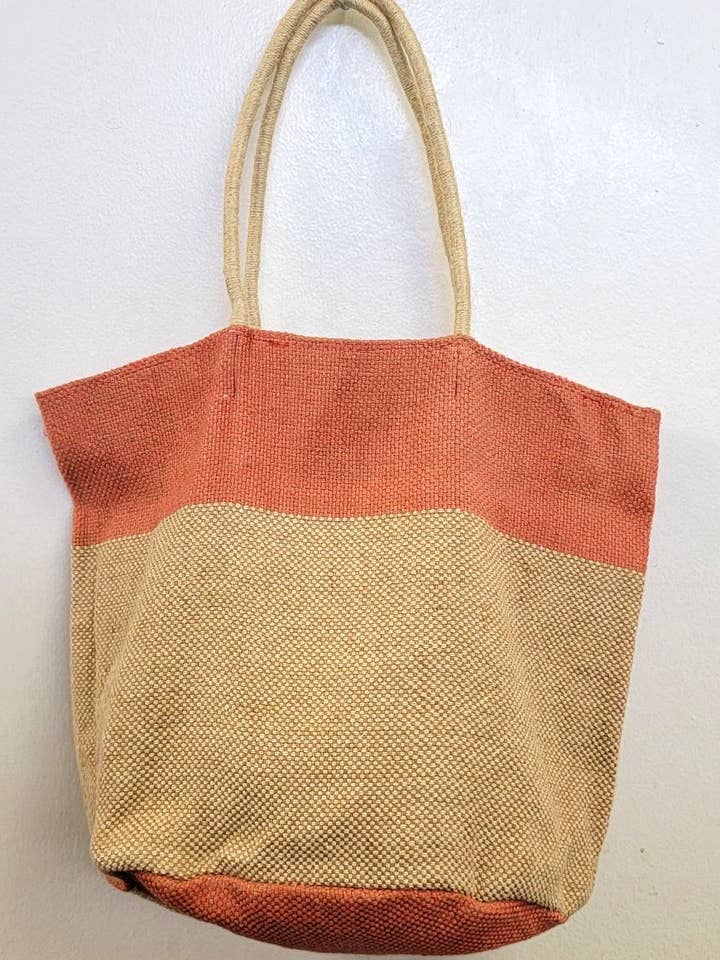 ONE-OF-A-KIND COTTON-JUTE SHOPPER ORANGE for wholesale by Ricki designs