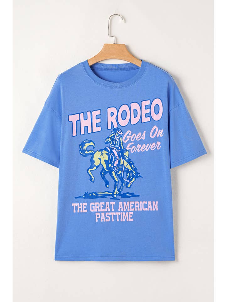 Sky Blue Rodeo Western Short Sleeve Tee for wholesale on Faire