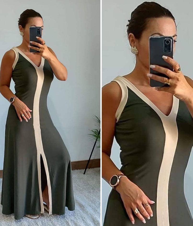 LORIANE - Vendita all'ingrosso Vestito - Donna - 9655 Abito lungo bicolore con spalline19