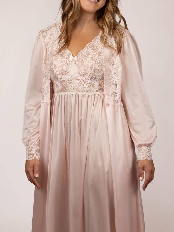 Shadowline® Blush Lace Bodice Long Nightgown & Robe Set for wholesale by Shadowline Lingerie