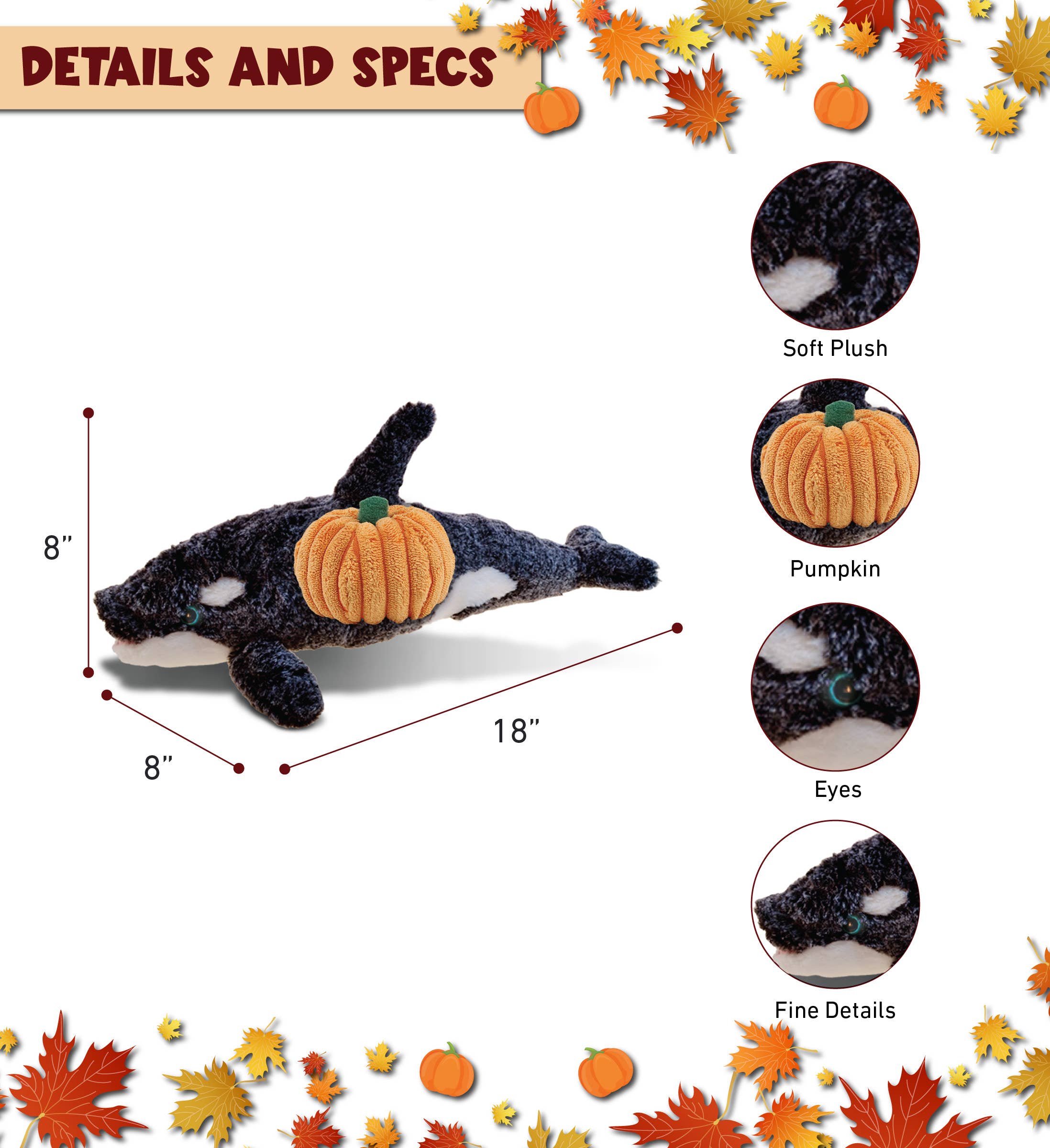 Cota Global - Wholesale Stuffed/Plush Toy - Kids & Baby - Plush Pumpkin - Super-Soft Plush - Killer Whale2