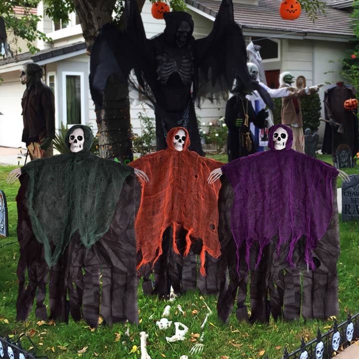 Fun Little Toys - Wholesale Outdoor Ornament/Decor - 3 PCs Scary Skeleton Halloween Decorations
