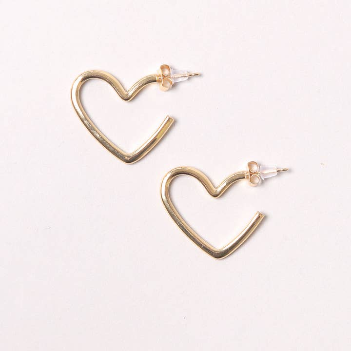 Fashion City - Wholesale Hoop Earrings - 14K Gold-Dipped Heart Hoop Earring