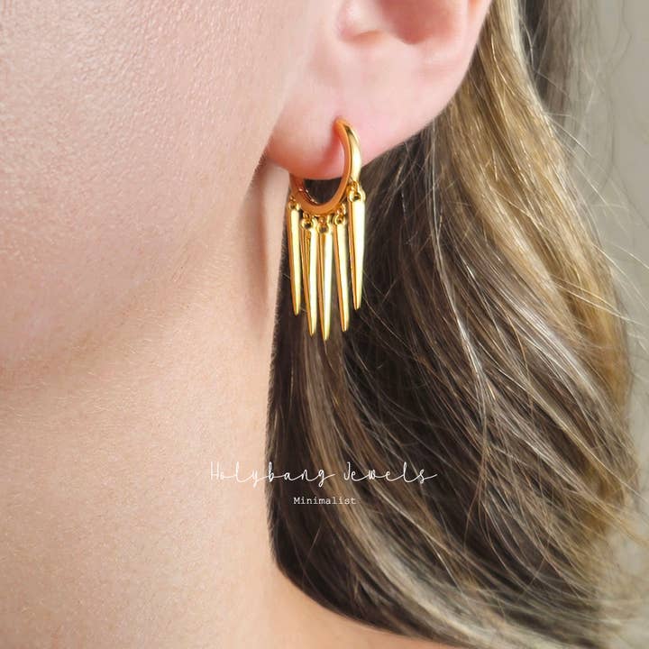 HolyBang Jewels - Wholesale Hoop Earrings - SPIKE CHARMS DANGLE HOOP EARRINGS - E-HT1680