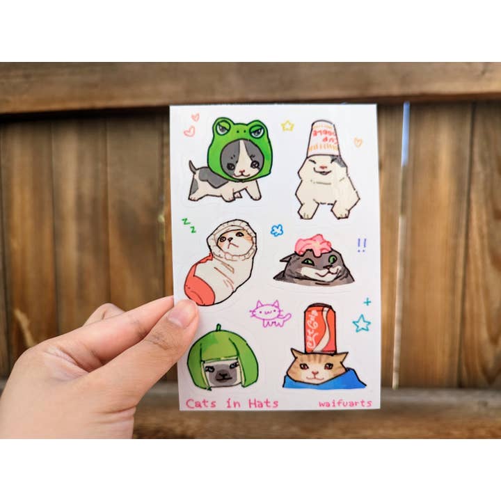 Cats In Hats 4x6" Glossy Vinyl Sticker Sheet for wholesale by waifuarts
