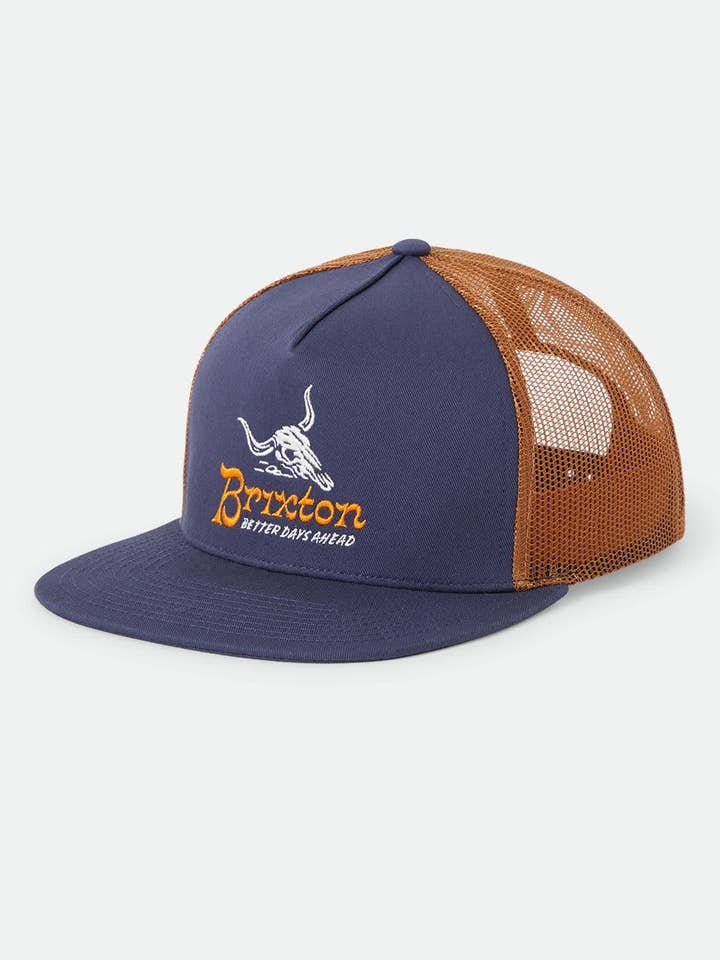 Barren Netplus Trucker Hat - Navy/Brown Sugar for wholesale by Brixton