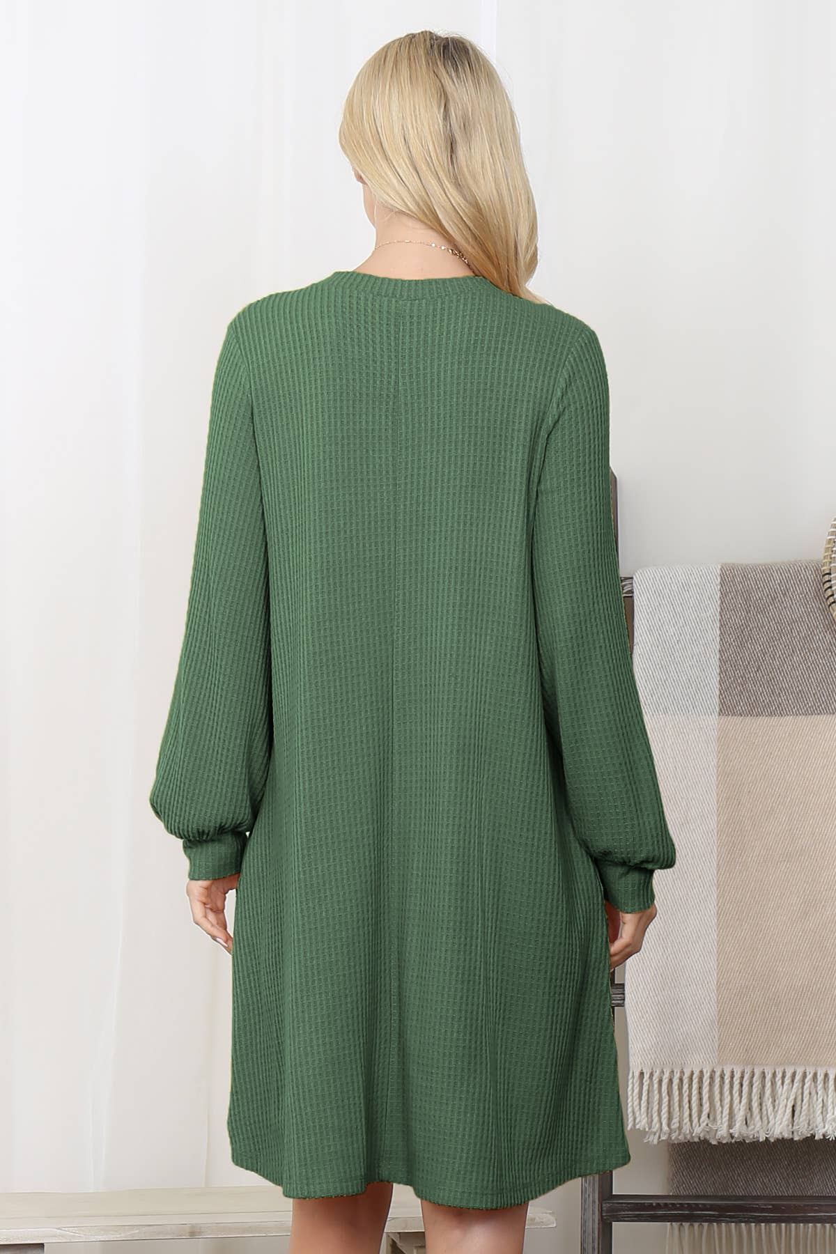 You & Me - Wholesale Dress - Women's - YMD10051V-BRUSHED WAFFLE BUBBLE SLEEVE POCKET DRESS51