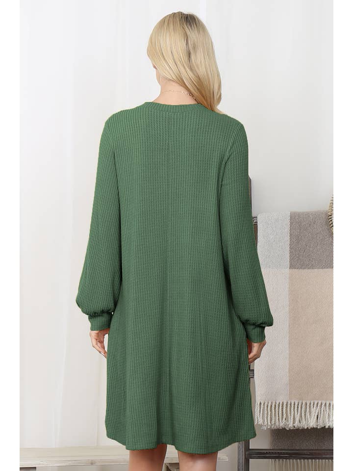 You & Me - Wholesale Dress - Women's - YMD10051V-BRUSHED WAFFLE BUBBLE SLEEVE POCKET DRESS51