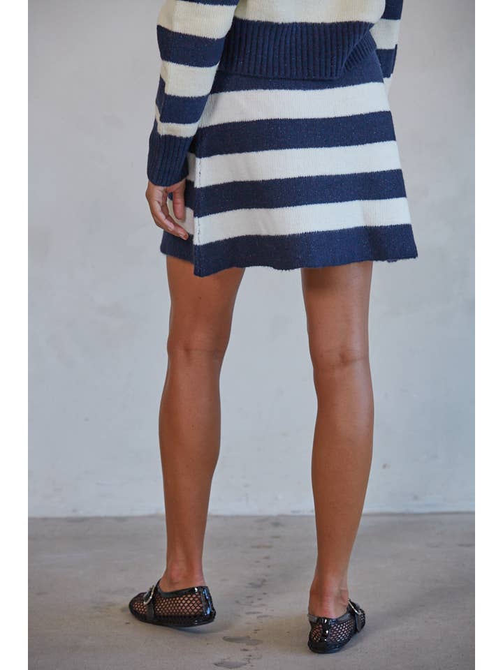 Navy White W1755 | Knit Sweater Striped Waist Banded Mini Skirt for wholesale on Faire