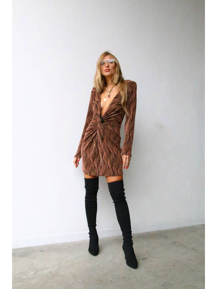 A6077 SHORT DRESS KNOT LUREX RUST for wholesale on Faire5