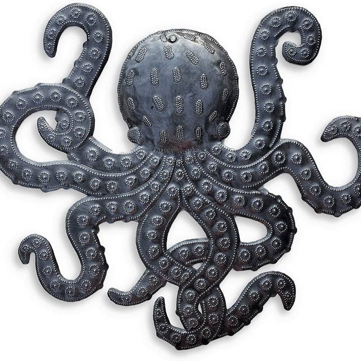 Haiti Fair Trade~ It's Cactus - Wholesale Wall Accent - Octopus Metal Wall Art, Sea Life Ocean Decor 14" x 15"