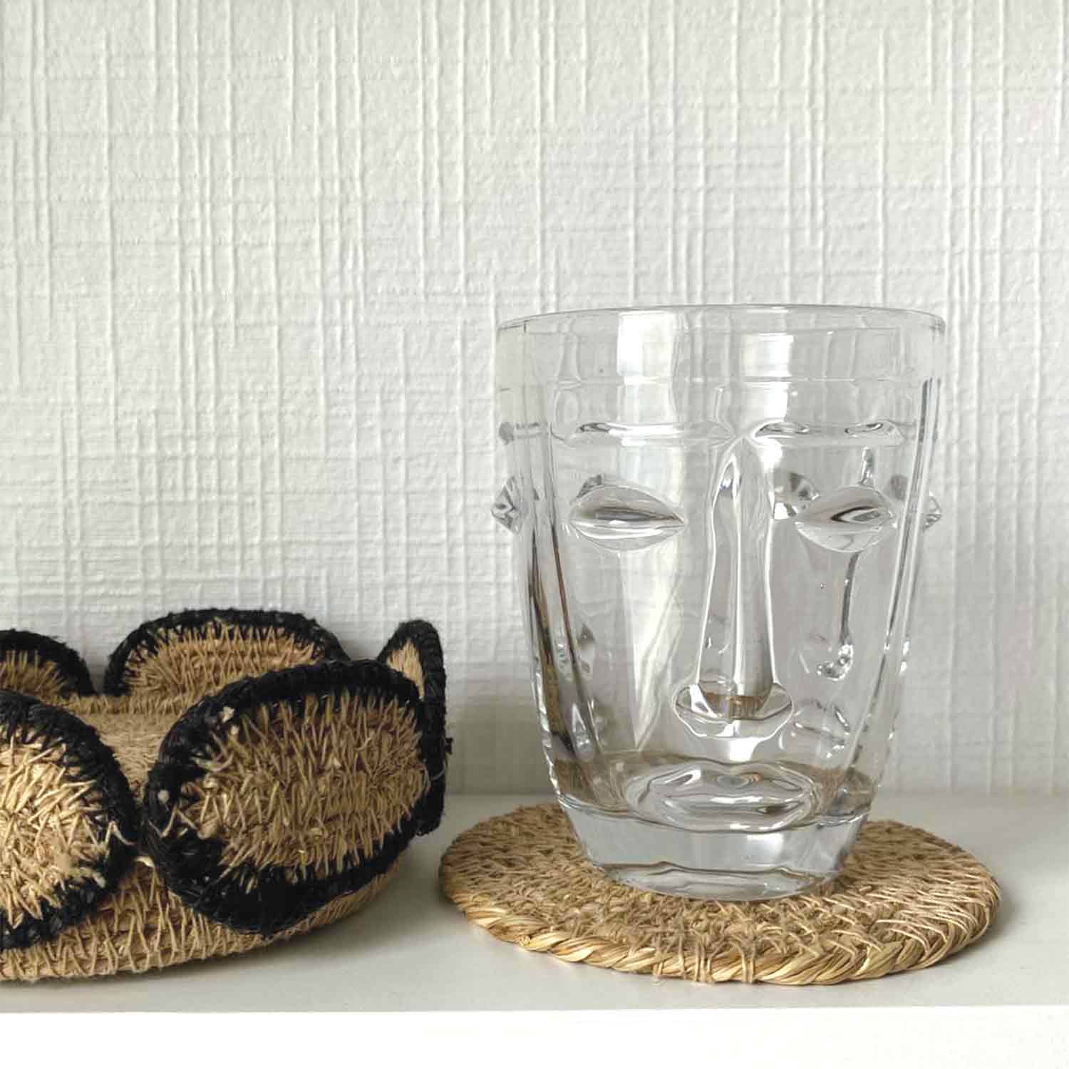 Transparent face tumbler glass D8 H10cm for wholesale on Faire2