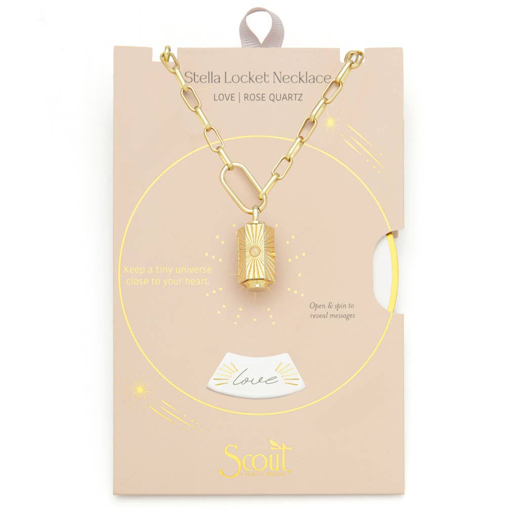 Scout Curated Wears - Wholesale Pendant/Charm Necklace - Stella Locket Necklace - Love/Rose Quartz/Gold0